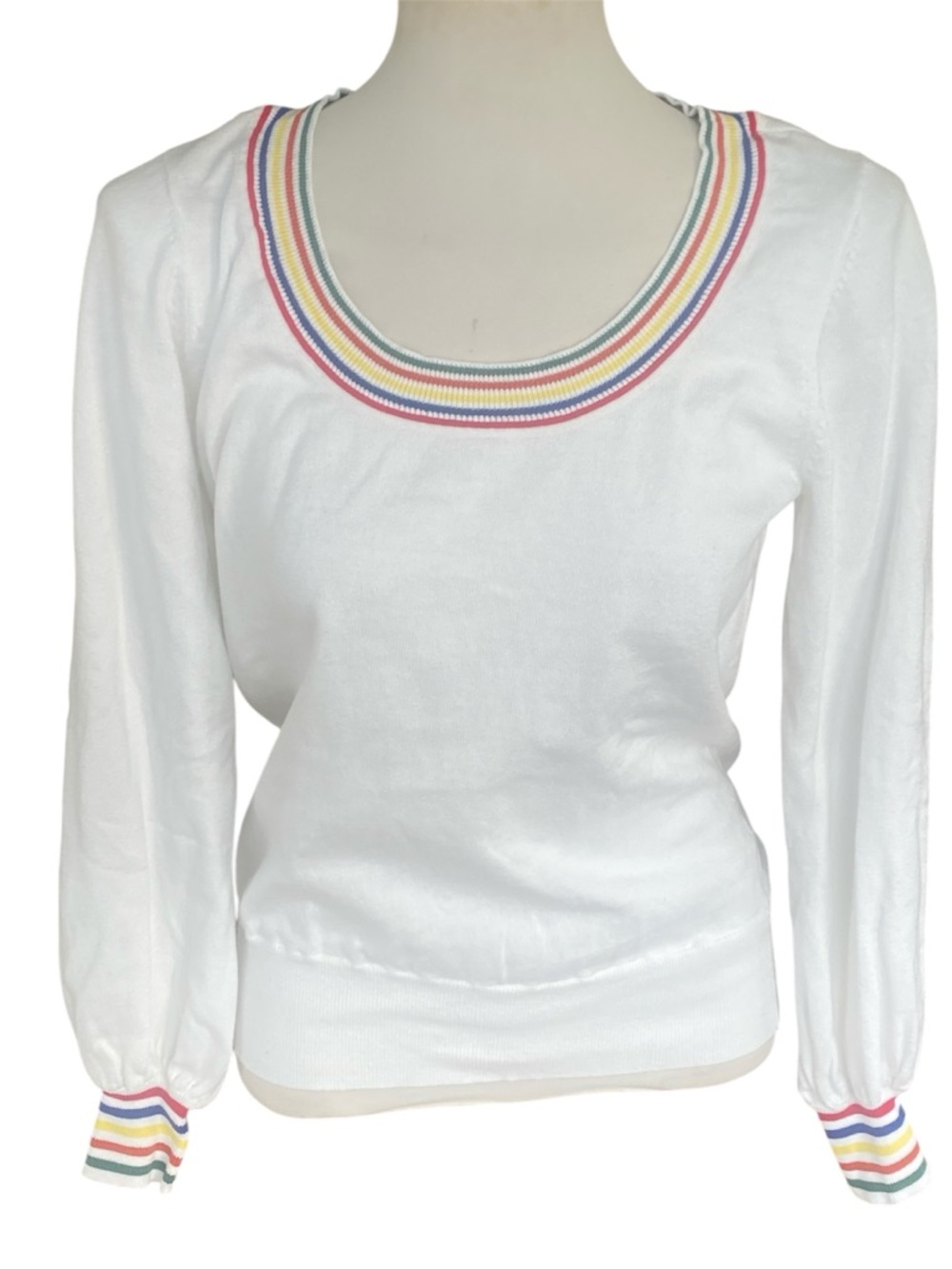 Modcloth Rainbow Trim Pullover with retro charm and "it-girl" aesthetic Med. NWT